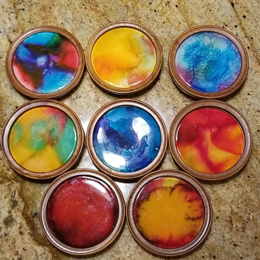 Wood & marble inlay multicolore Coasters 8 PC set